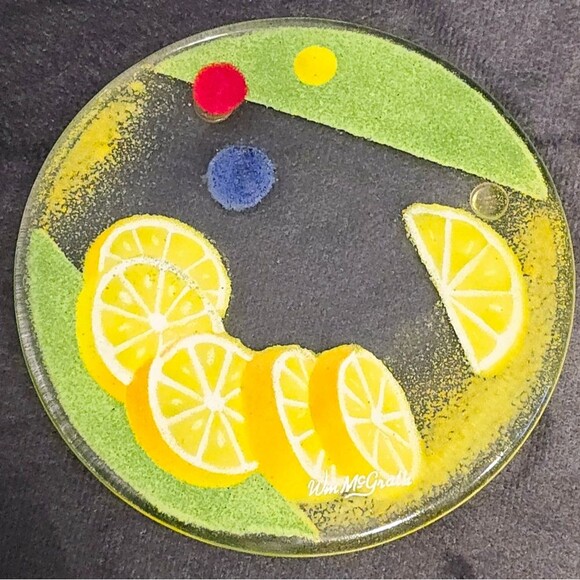 Fused art glass cocktails coasters set of 4 Colorful Fruits by William McGrath - Picture 5 of 8